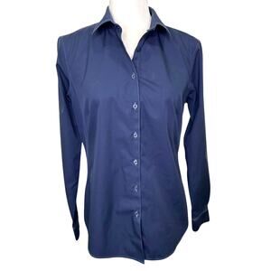 Brooks Brothers Womens Navy Contrasting Stitch Fitted Stretch Button Down Top 8